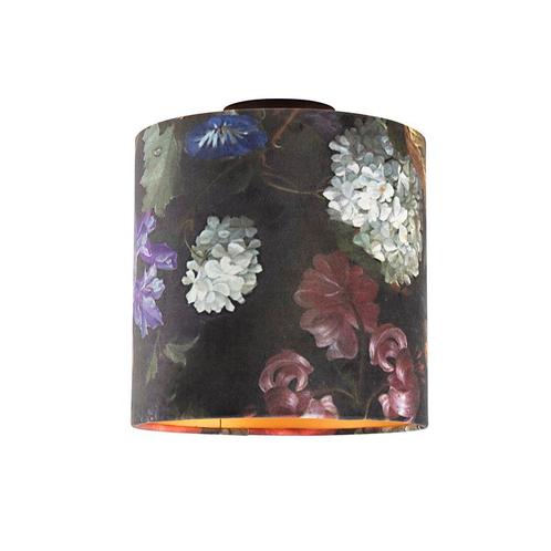 Plafondlamp met velours kap bloemen met goud 25 cm - Combi, Huis en Inrichting, Lampen | Plafondlampen, Nieuw, Overige materialen