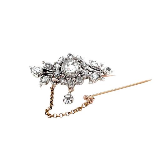 Gouden vintage broche met roosdiamant 14 krt/925, Sieraden, Tassen en Uiterlijk, Broches, Nieuw, Ophalen of Verzenden