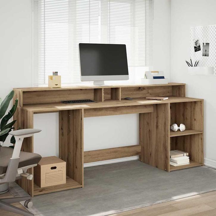vidaXL Bureau met LED-verlichting 200x55x91 cm hout, Huis en Inrichting, Bureaus, Nieuw, Verzenden