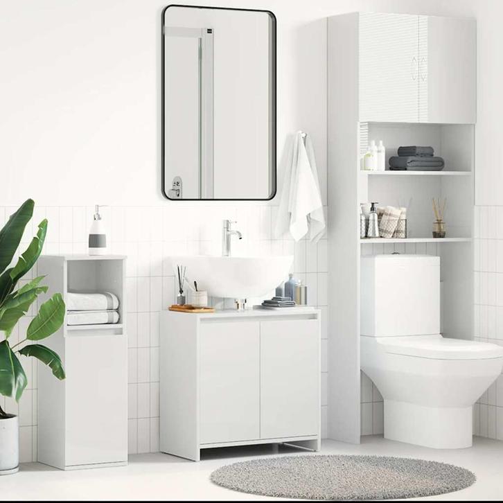 vidaXL Badkamerkast 60x33x61 cm bewerkt hout hoogglans wit, Huis en Inrichting, Badkamer | Badkamermeubels, Nieuw, Minder dan 100 cm