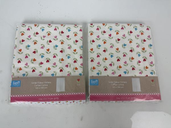 Veiling - 2x lief! Gordijnen Hartjes, Wit | 140x180 cm, Huis en Inrichting, Stoffering | Gordijnen en Lamellen