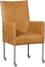 Cognac leren moderne eetkamerstoel - poot rond rvs met wiel, Overige kleuren, Nieuw, Leer, Ophalen of Verzenden