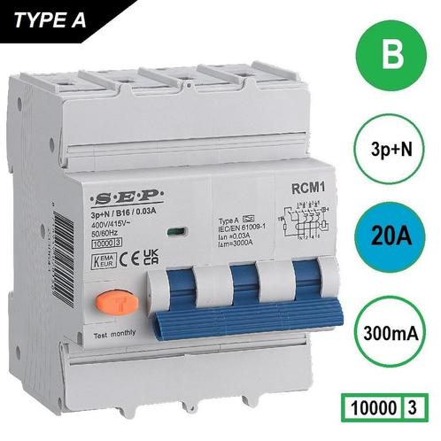 Sep aardlekautomaat 3P+N B20 300mA 10kA - RCM1, Doe-het-zelf en Verbouw, Elektra en Kabels, Ophalen of Verzenden