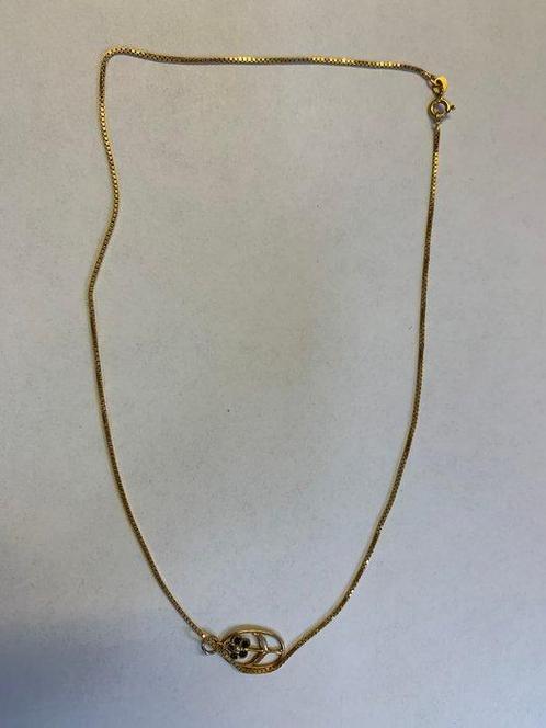 Ketting met hanger - 18 karaat Geel goud Saffier, Sieraden, Tassen en Uiterlijk, Antieke sieraden