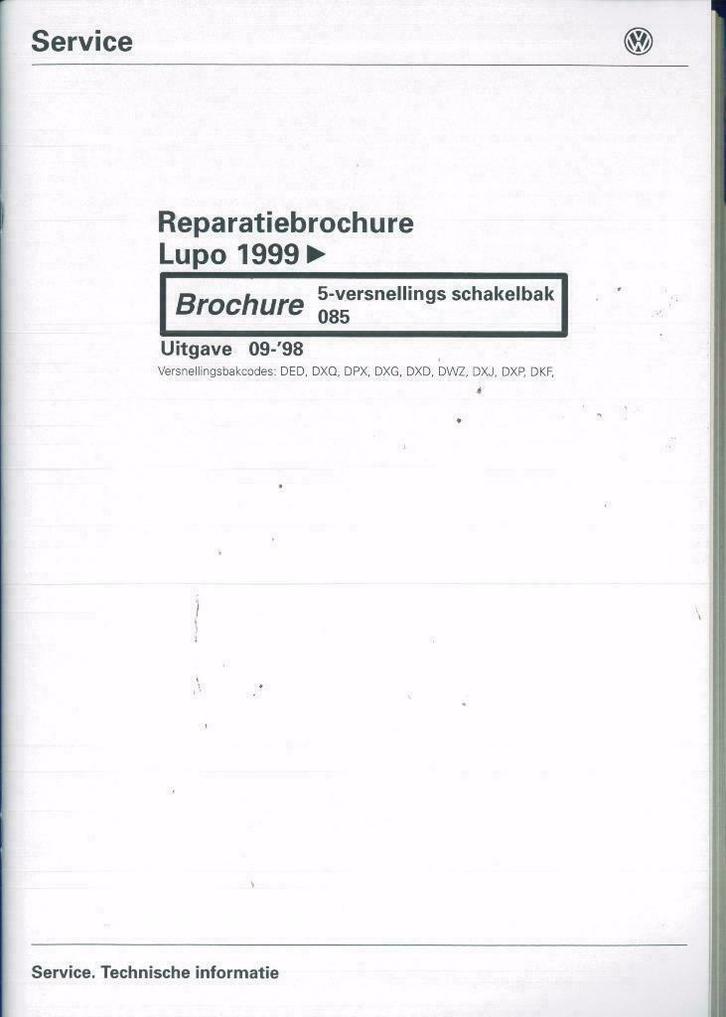 1999 Volkswagen Lupo Reparatiebrochure 5-versnellingsbak, Auto diversen, Handleidingen en Instructieboekjes, Verzenden