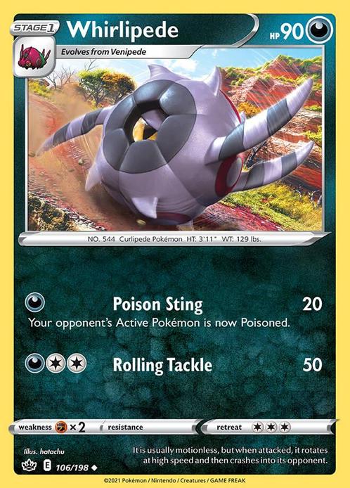 Whirlipede 106/198 Chilling Reign, Hobby en Vrije tijd, Verzamelkaartspellen | Pokémon, Losse kaart, Nieuw, Foil, Ophalen of Verzenden