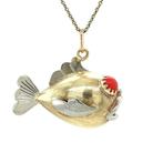 Bicolour gouden vintage vis hanger met kleursteen 14 kt, Ophalen of Verzenden, Nieuw