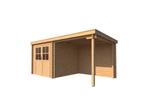 Blokhut met overkapping lessenaarsdak 250 x 250 + 250cm, Tuin en Terras, Tuinhuizen, Tuinhuis, Nieuw, Zonder ramen, 400 cm of meer