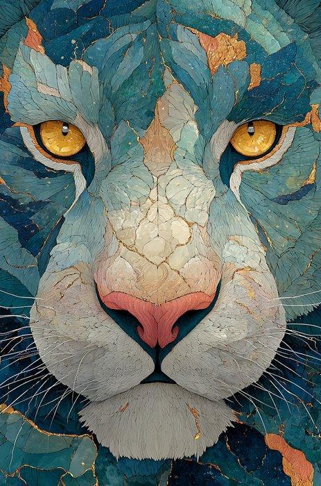 I_KONIQ - Canvas lot of 4 Blue Tiger watches you, Antiek en Kunst, Kunst | Designobjecten