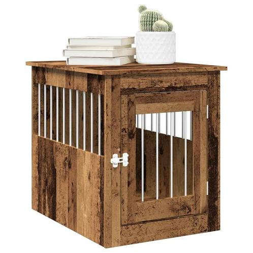 vidaXL Hondenbench 55x75x65 cm bewerkt hout oud houtkleurig, Dieren en Toebehoren, Hondenhokken, Nieuw, Verzenden