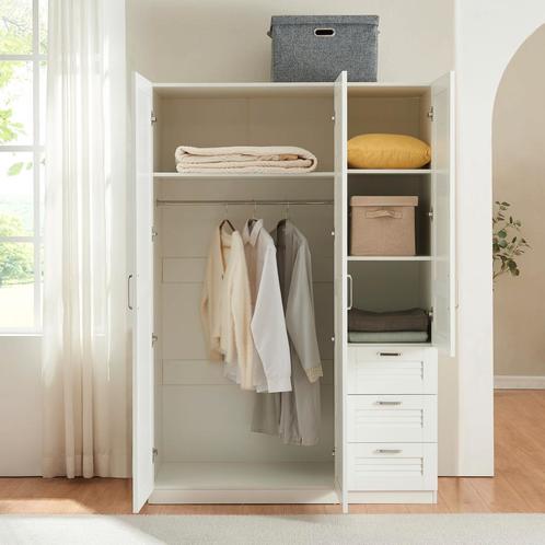 Kledingkast Finning 176x120x52 cm met 3 lades wit [en.casa], Huis en Inrichting, Kasten | Kledingkasten, Nieuw, Verzenden