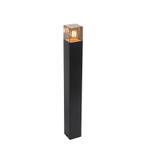 Staande buitenlamp zwart 70 cm IP44 met smoke glass -, Tuin en Terras, Nieuw, Minder dan 50 watt