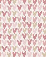 Poplin Katoen Hartjes Roze/Ecru, Hobby en Vrije tijd, Stoffen en Lappen, Nieuw, Roze
