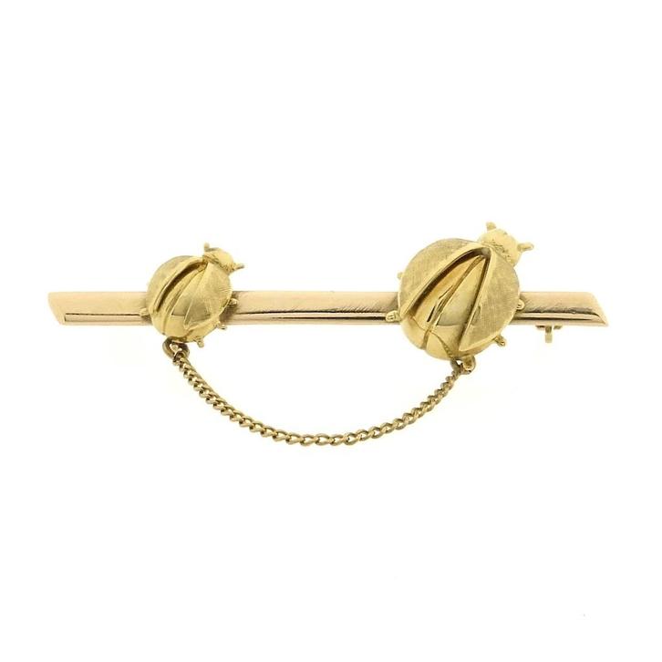 Gouden broche met lieveheersbeestjes, Sieraden, Tassen en Uiterlijk, Broches, Overige kleuren, Gebruikt, Goud, Ophalen of Verzenden