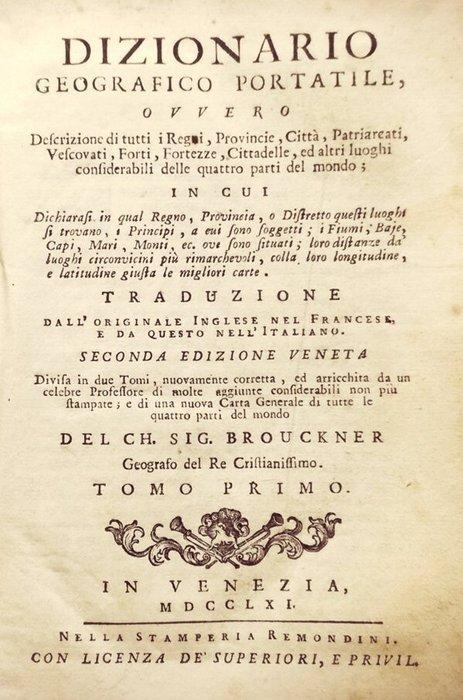 Brouckner - Dizionario Geografico Portatile - 1761, Antiek en Kunst, Antiek | Boeken en Bijbels