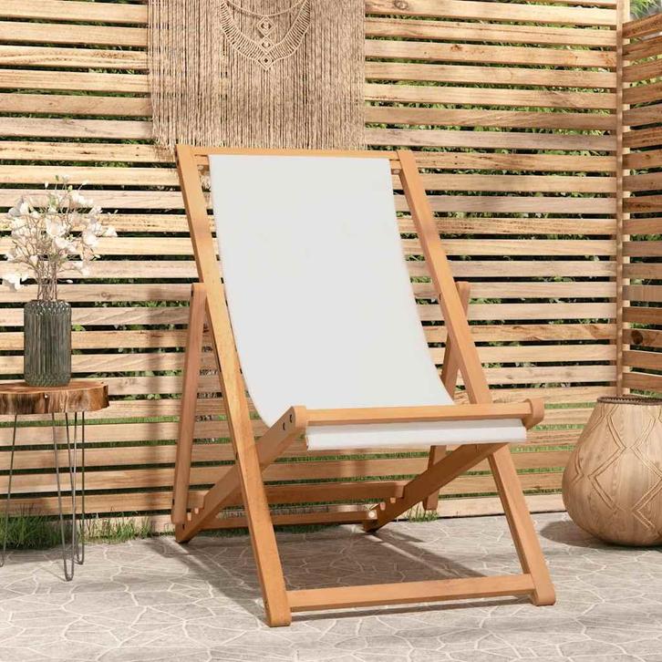 vidaXL Ligstoel 56x105x96 cm teakhout crème, Tuin en Terras, Tuinstoelen, Nieuw, Teakhout, Verzenden