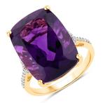 Ring - 14 karaat Geel goud - 14.62ct. tw. Amethist - Diamant, Nieuw
