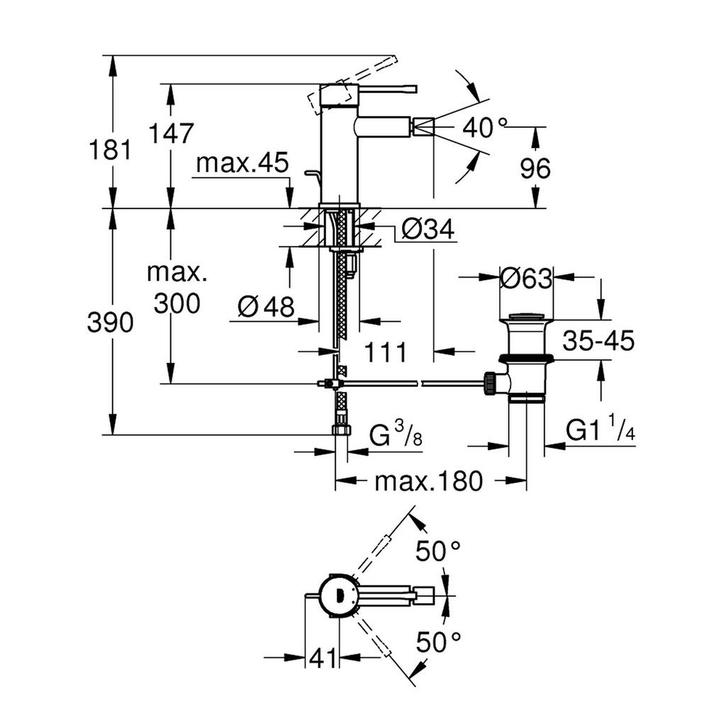 Bidetkraan Grohe Essence New 1-gats Small met Waste met 28mm, Doe-het-zelf en Verbouw, Sanitair, Ophalen of Verzenden