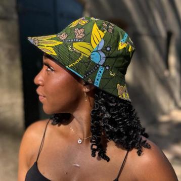 Bucket hat / Vissershoedje met Afrikaanse print - Donkergroe beschikbaar voor biedingen