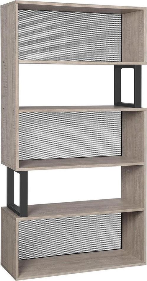 Boekenkast – Vrijstaand S-Design – 5 Niveaus – Grijs Zwart, Huis en Inrichting, Kasten | Boekenkasten, Nieuw, Ophalen of Verzenden