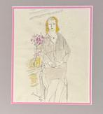 Corneille (1922-2010) - Portrait au bouquet de fleurs, Antiek en Kunst