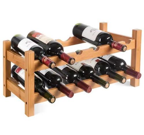 Bamboe Wijnrek 12 Flessen – 2 Lagen, 60×25×24 cm, Huis en Inrichting, Keuken | Keukenelementen, Nieuw, Verzenden