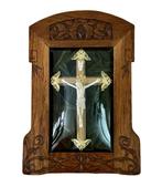 Crucifix - Hout, Glas, Fluweel - 1950-1960 - Achter bol glas