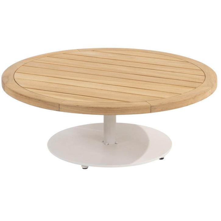 Volta teak salontafel centrale poot wit 80 cm rond 4, Tuin en Terras, Tuintafels, Nieuw, Ophalen of Verzenden