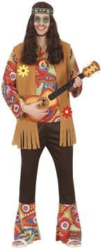 Hippie 60S Kostuum Gekleurd Heren Met Bruin Vest, Nieuw, Verzenden