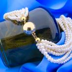 Parel collier met gouden slot | 41 cm (vintage, sierslot), Gebruikt, Overige kleuren, Ophalen of Verzenden, Met edelsteen