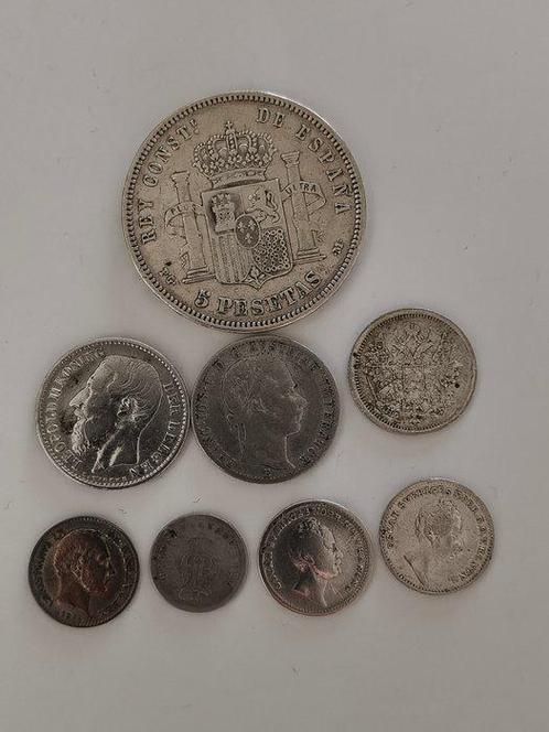 Wereld. Lot of 8 silver coins, 19th century (incl. Spanish 5, Postzegels en Munten, Munten | Europa | Niet-Euromunten