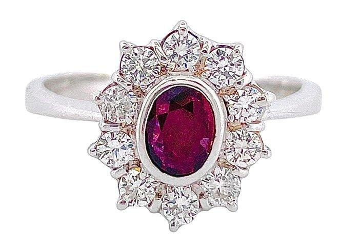 Ring - 18 karaat Witgoud Robijn - Diamant, Sieraden, Tassen en Uiterlijk, Ringen