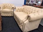 Chesterfield Maarssen !! Creme Leren 2 zitsbank + Fauteuil, Ophalen, Zo goed als nieuw, Leer, CHESTERFIELD