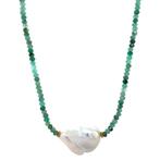 Smaragd collier met parel en gouden sluiting 14 krt, Sieraden, Tassen en Uiterlijk, Kettingen, Ophalen of Verzenden, Nieuw