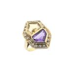 Vintage gouden ring met citrien, amethist en diamanten; 0..., Gebruikt, Overige kleuren, Ophalen of Verzenden, 17 tot 18