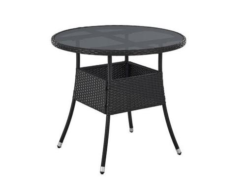 Veiling - Polyrotan Tuintafel - Rond - 80 cm - Zwart, Tuin en Terras, Tuintafels, Nieuw