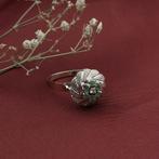 Gouden ring met smaragd en diamant; 0,03 ct., Gebruikt, Overige kleuren, Ophalen of Verzenden, 17 tot 18