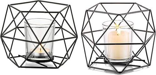 Zwarte Metalen Theelichthouder Set van 2 - Elegante, Huis en Inrichting, Woonaccessoires | Kandelaars en Kaarsen, Zwart, Nieuw