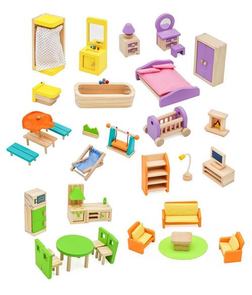 Poppenhuis Meubelset 31 delig - Voor elke kamer in het huis, Kinderen en Baby's, Speelgoed | Houten speelgoed, Meubelstuk of Keukentje