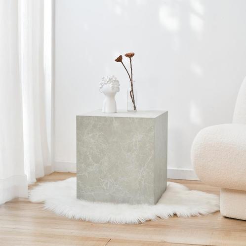 Bijzettafel Ellelu rechthoekig 45x40x40 cm marmerlook taupe, Huis en Inrichting, Tafels | Bijzettafels, Nieuw, Verzenden