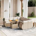 vidaXL 9-delige Loungeset met kussens poly rattan beige, Verzenden, Nieuw, Rotan, Loungeset