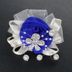 Luxe polscorsage koningsblauw satijnroos met broche en, Ophalen of Verzenden, Nieuw