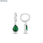 Zilveren smaragd groene cz druppel huggie hoops, Verzenden, Nieuw, Zilver