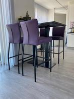 Set van 4 leren barstoelen - paars leer - Echt leer, Modern,, Huis en Inrichting, Stoelen, Overige kleuren, Nieuw, Leer, Ophalen of Verzenden