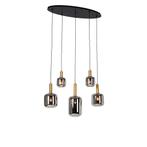 Hanglamp zwart met goud en smoke glas ovaal 5-lichts -, Huis en Inrichting, Lampen | Hanglampen, Nieuw, Glas, Modern, 75 cm of meer