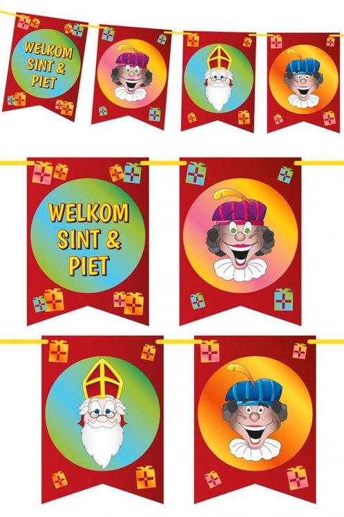 Vaandel Vlaggenlijn Welkom Sint en Piet 6 m, Diversen, Sinterklaas, Verzenden