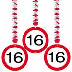 Hangdecoratie 16 Jaar Verkeersbord 75cm 3st, Hobby en Vrije tijd, Feestartikelen, Verzenden, Nieuw