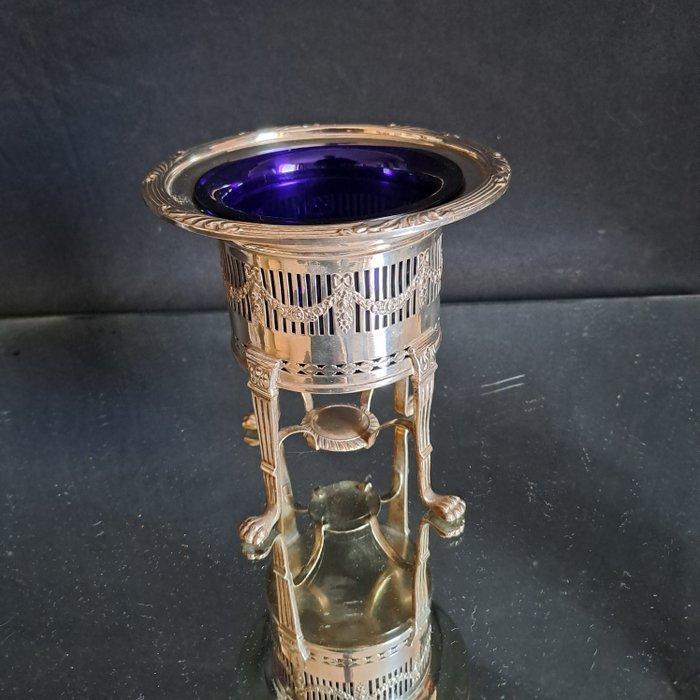 Zoutvat - zilverkleurig metaal en kobaltblauw glas, Antiek en Kunst, Antiek | Meubels | Tafels