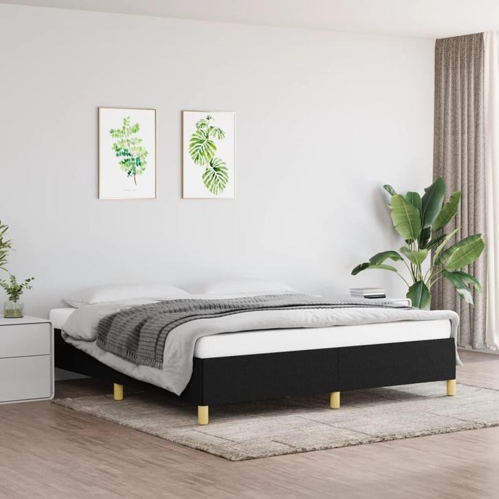 vidaXL Boxspring bed stof zwart 160x200 cm, Huis en Inrichting, Slaapkamer | Bedden, 160 cm, 200 cm, Zwart, Tweepersoons, Nieuw