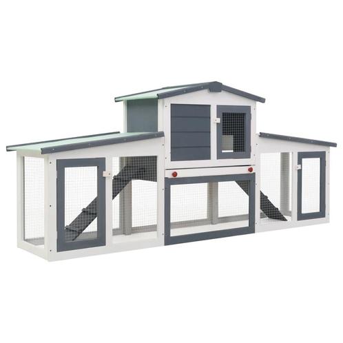 vidaXL Konijnenhok voor buiten groot 204x45x85 cm hout grijs, Dieren en Toebehoren, Knaagdieren en Konijnen | Hokken en Kooien